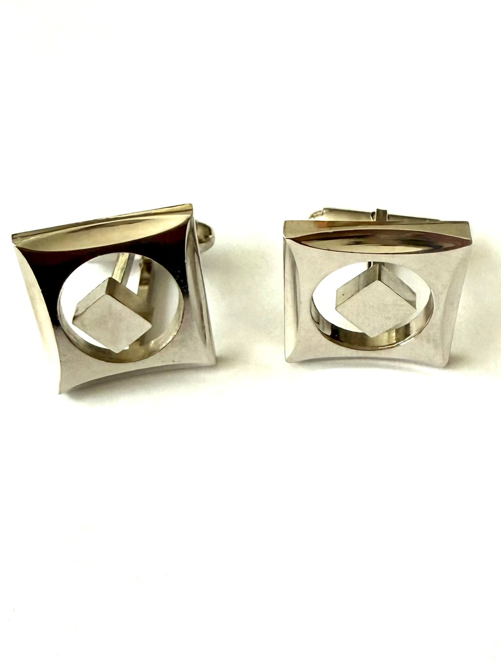 Silver Geometric Square Cufflinks - Silver
